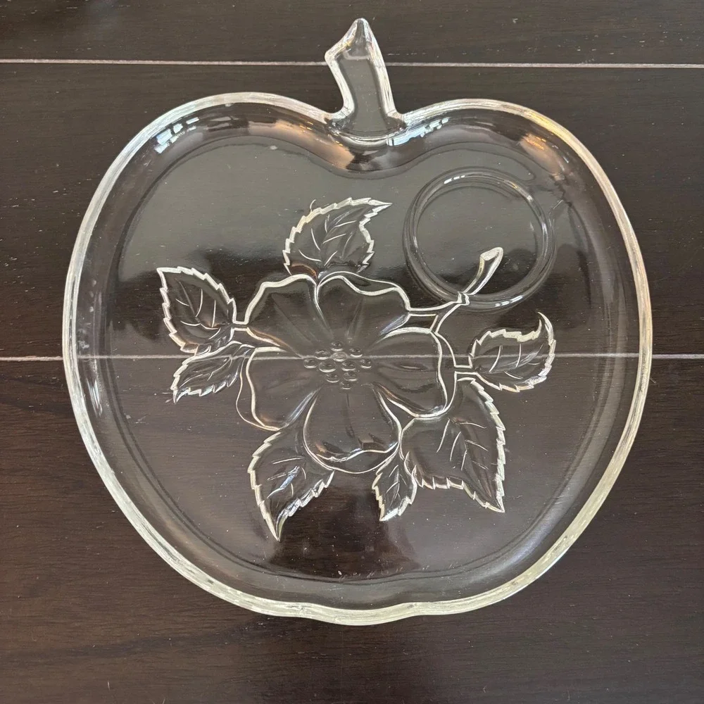 Vintage Hazel Atlas‎ Apple Blossom | Set of 4 | Clear Glass | Snack Plates Only